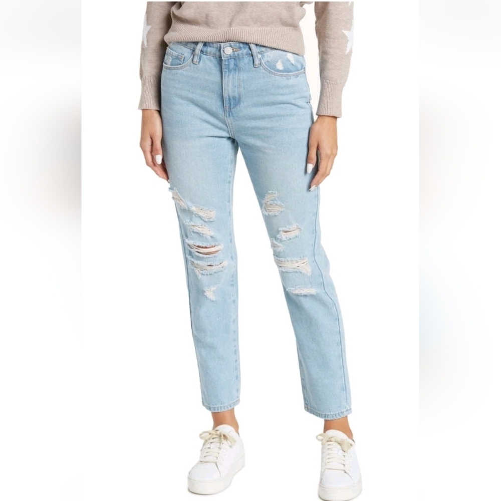 BlankNYC Madison Crop High Rise Jeans Ripped Distressed Light Wash